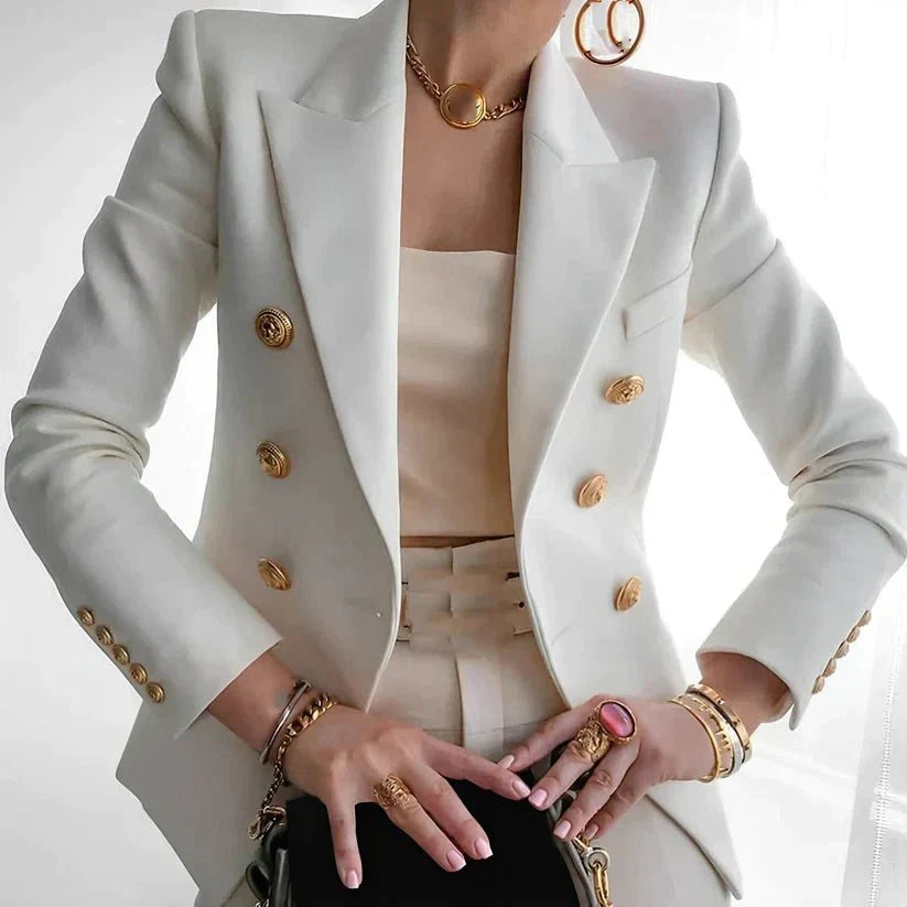 Polyestermix Blazer – Dubbele Knopen En Getailleerd