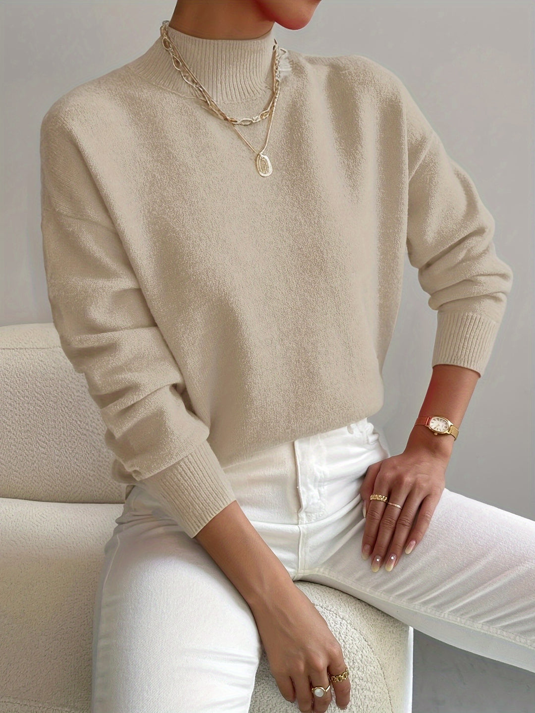 Pullover Trui – Mock Neck Drop Shoulder & Flexibele Vorm