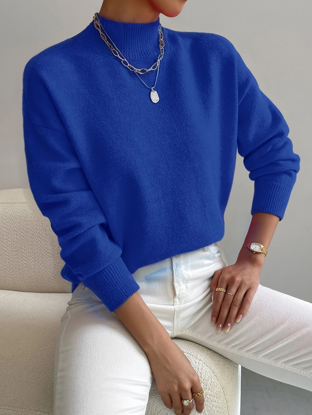 Pullover Trui – Mock Neck Drop Shoulder & Flexibele Vorm