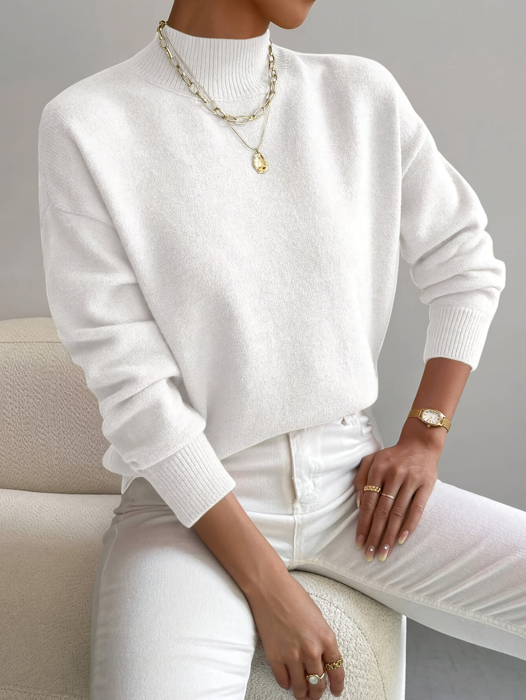 Pullover Trui – Mock Neck Drop Shoulder & Flexibele Vorm