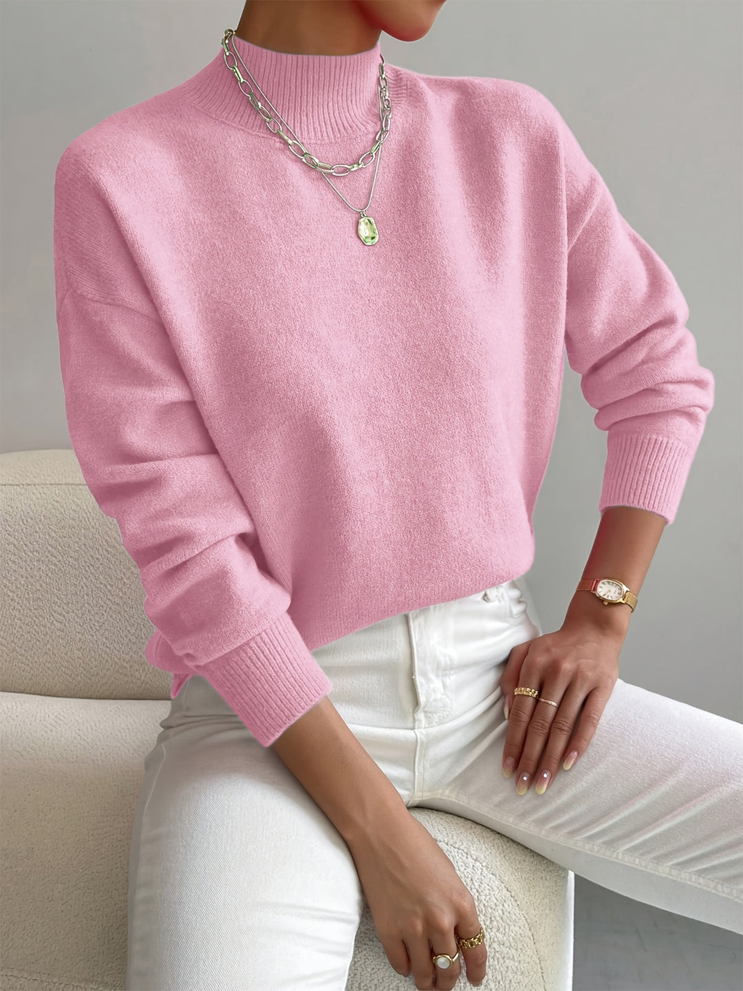 Pullover Trui – Mock Neck Drop Shoulder & Flexibele Vorm
