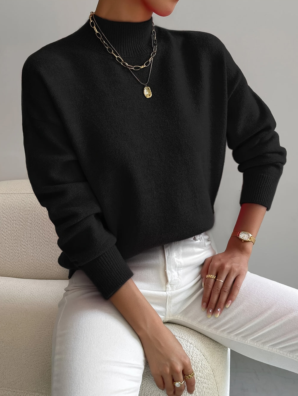 Pullover Trui – Mock Neck Drop Shoulder & Flexibele Vorm