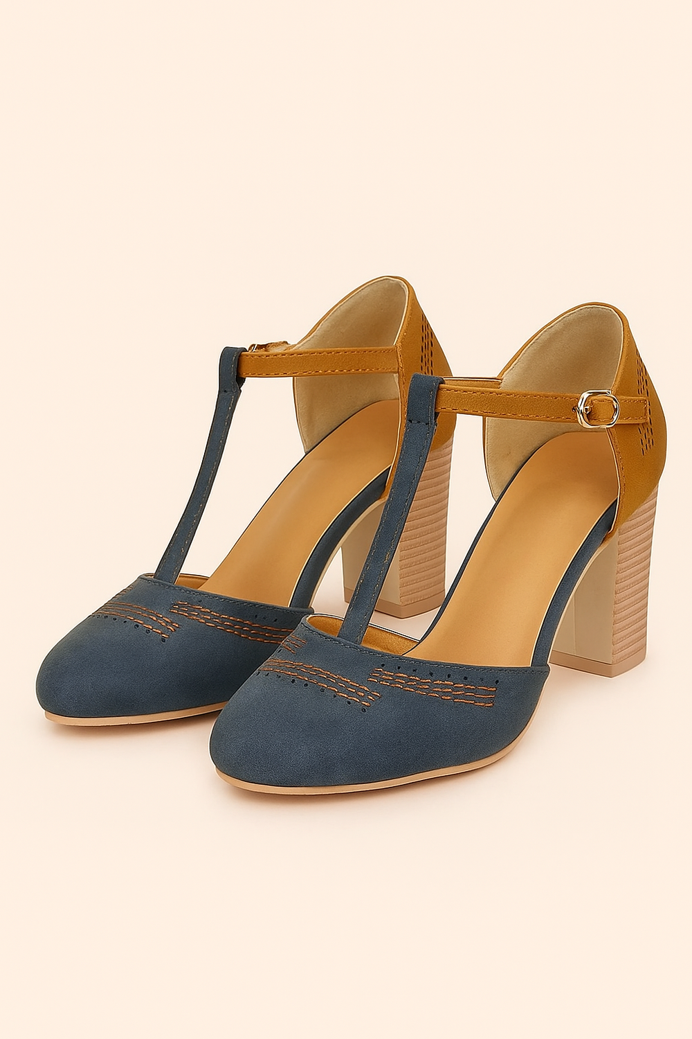 Pumps met Hak – Vintage T-Bandje & Tweekleurig Ontwerp