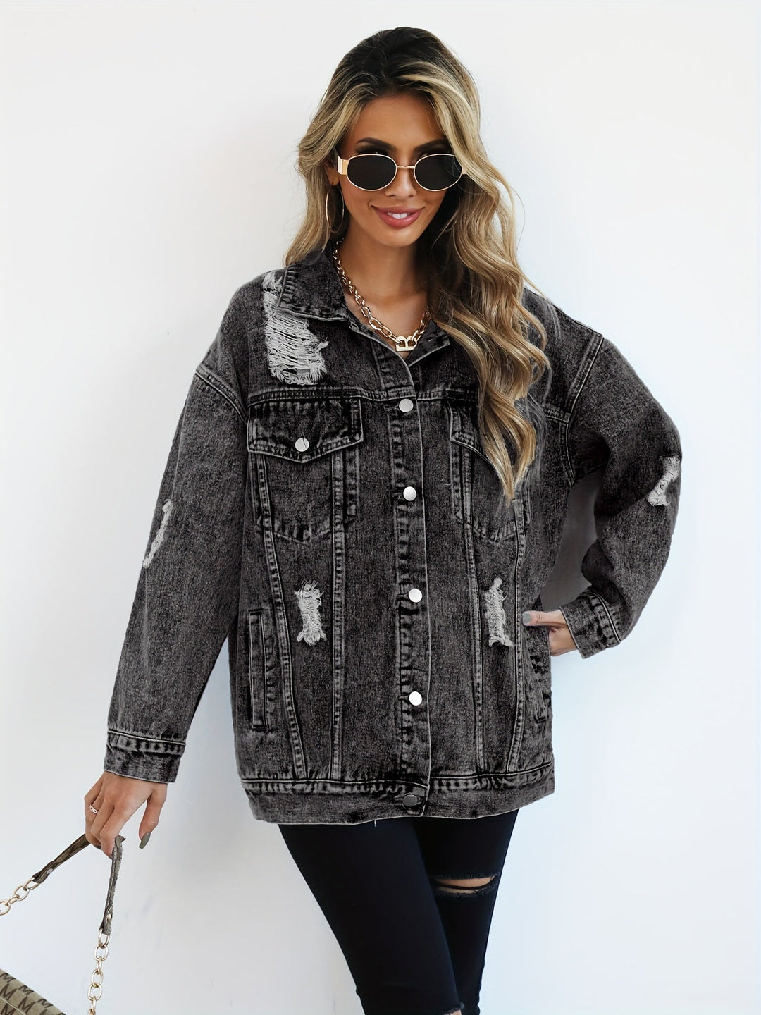 Relaxed-fit denim jack - knoopsluiting & lange mouwen