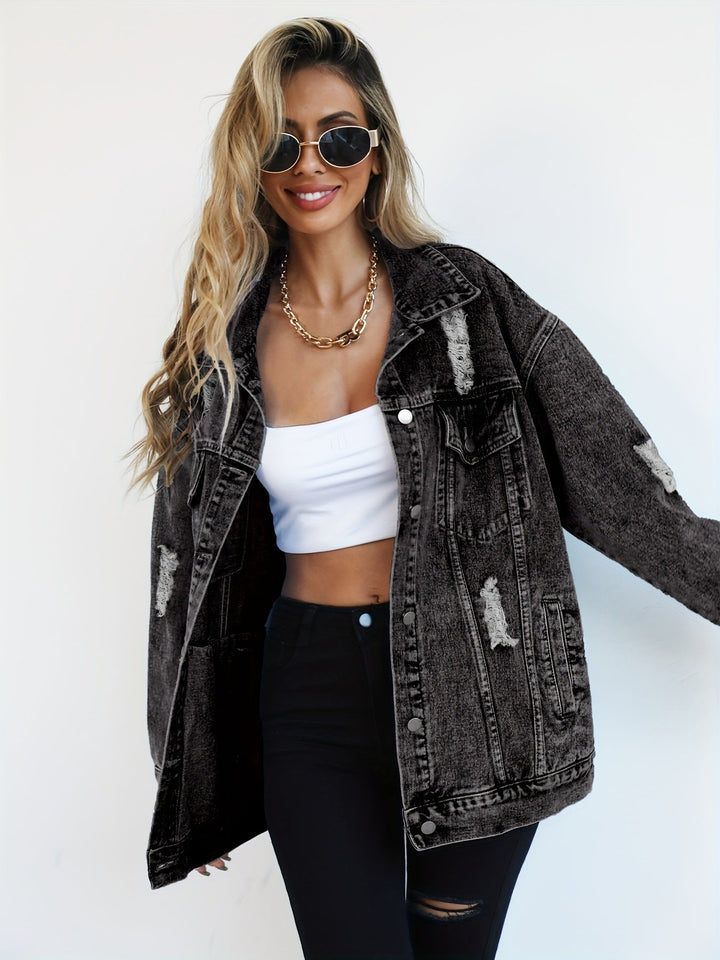 Relaxed-fit denim jack - knoopsluiting & lange mouwen