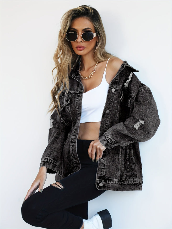 Relaxed-fit denim jack - knoopsluiting & lange mouwen
