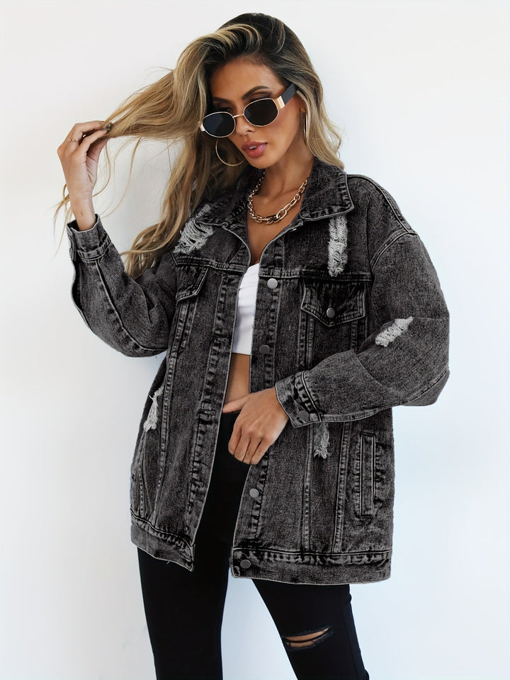 Relaxed-fit denim jack - knoopsluiting & lange mouwen