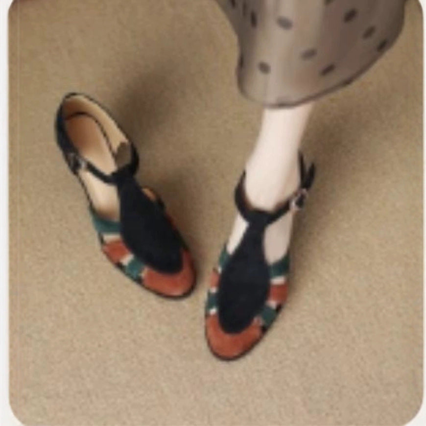 Retro Opengewerkte Sandalen - Ronde Teen & Gespsluiting