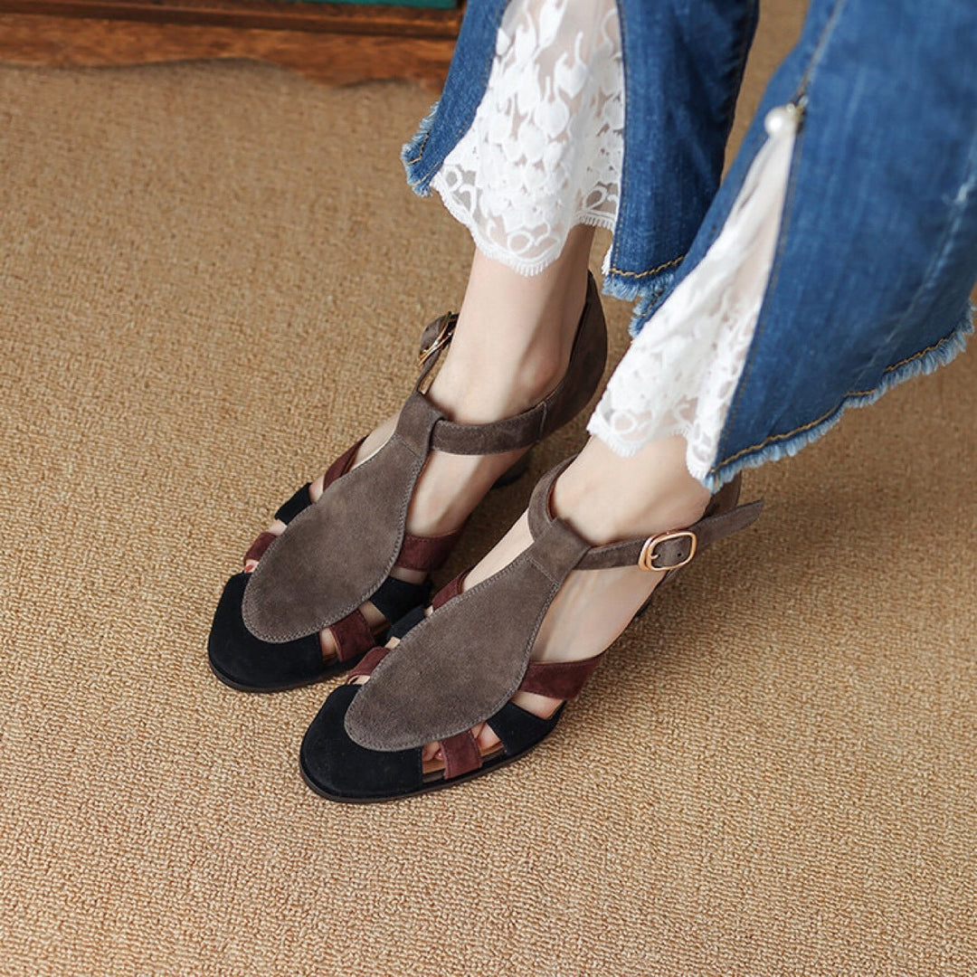 Retro Opengewerkte Sandalen - Ronde Teen & Gespsluiting