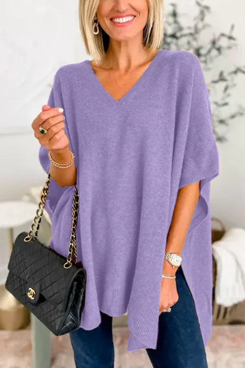 Ruby - Effen poncho-trui met V-hals, elegante losse pasvorm