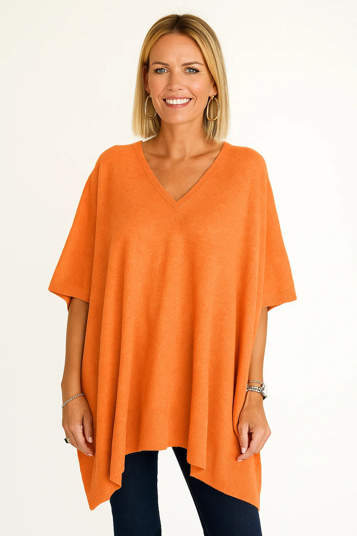 Ruby - Effen poncho-trui met V-hals, elegante losse pasvorm