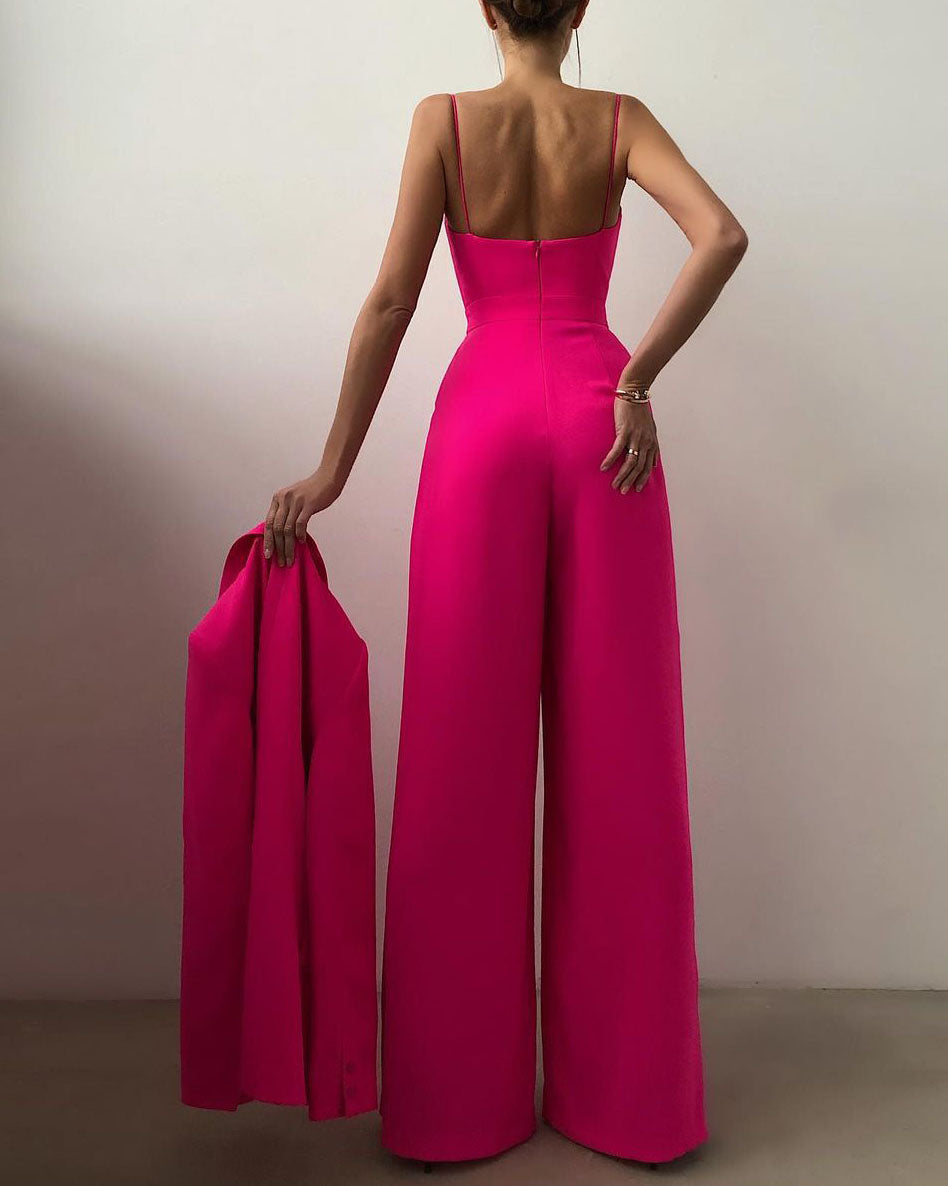 Saige - jumpsuit met rechte pijpen en hoge taille met dunne bandjes