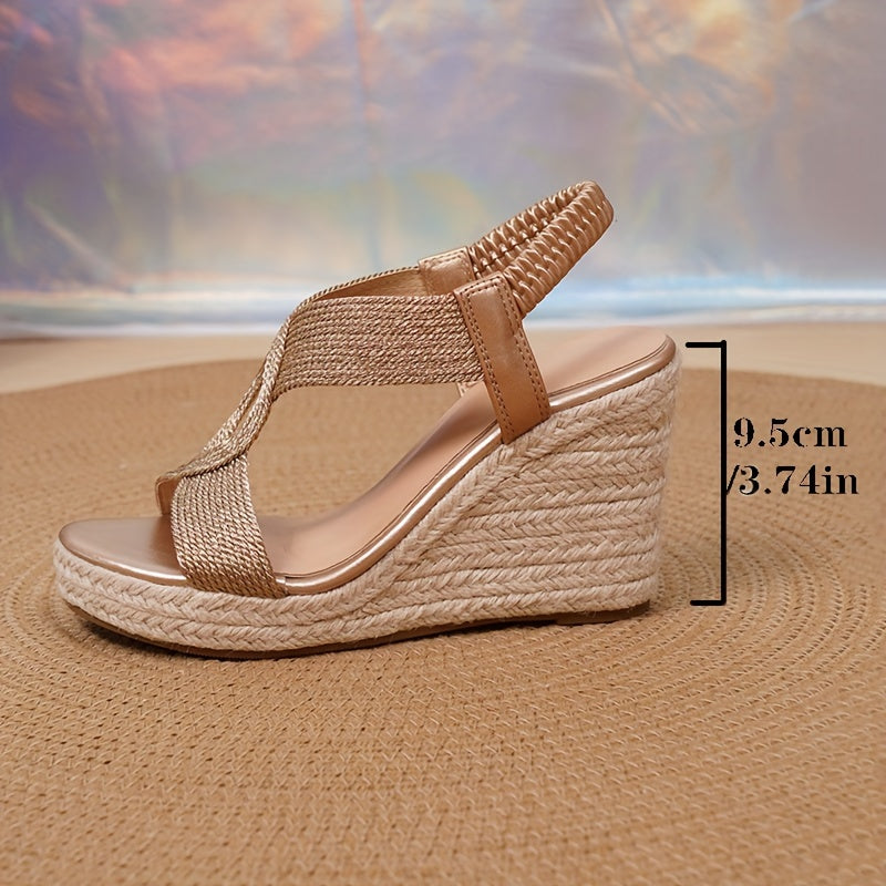 Sandalen – Gevlochten Katoenmix Plateauhak En Enkelband Stabiliteit