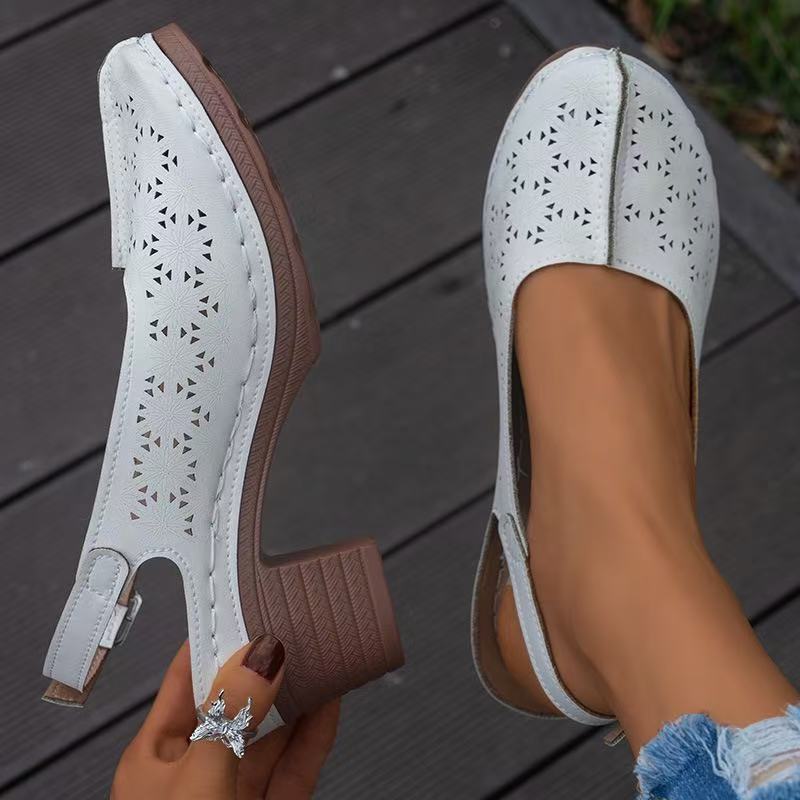 Sandalen – Imitatieleer Sleehak met Ronde Neus & Stabiele Loop
