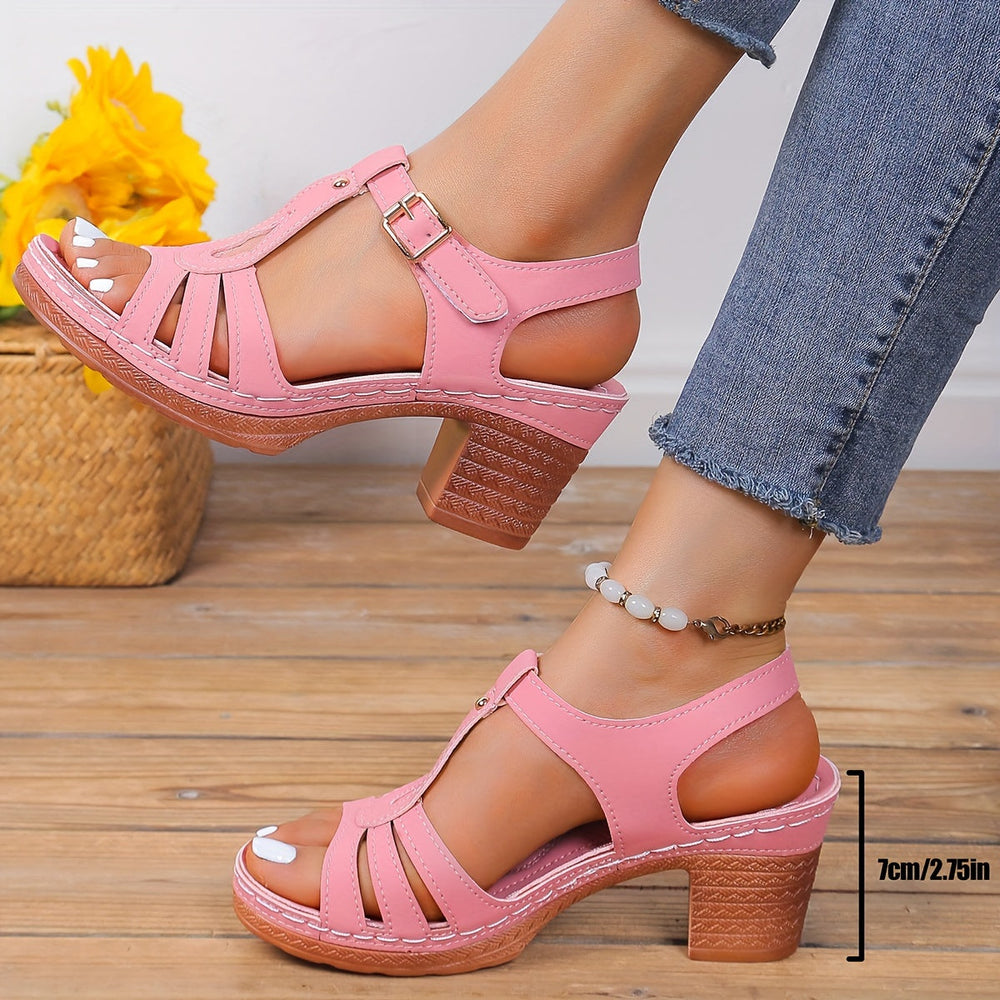 Sandalen - T-Riem Ontwerp & Antislip Dikke Hakken