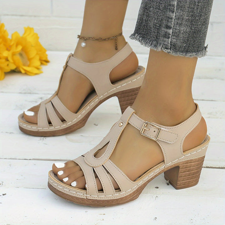 Sandalen - T-Riem Ontwerp & Antislip Dikke Hakken