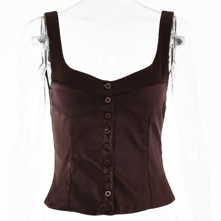 Satin Vest – Vierkante Hals & Knoopsluiting Achterkant