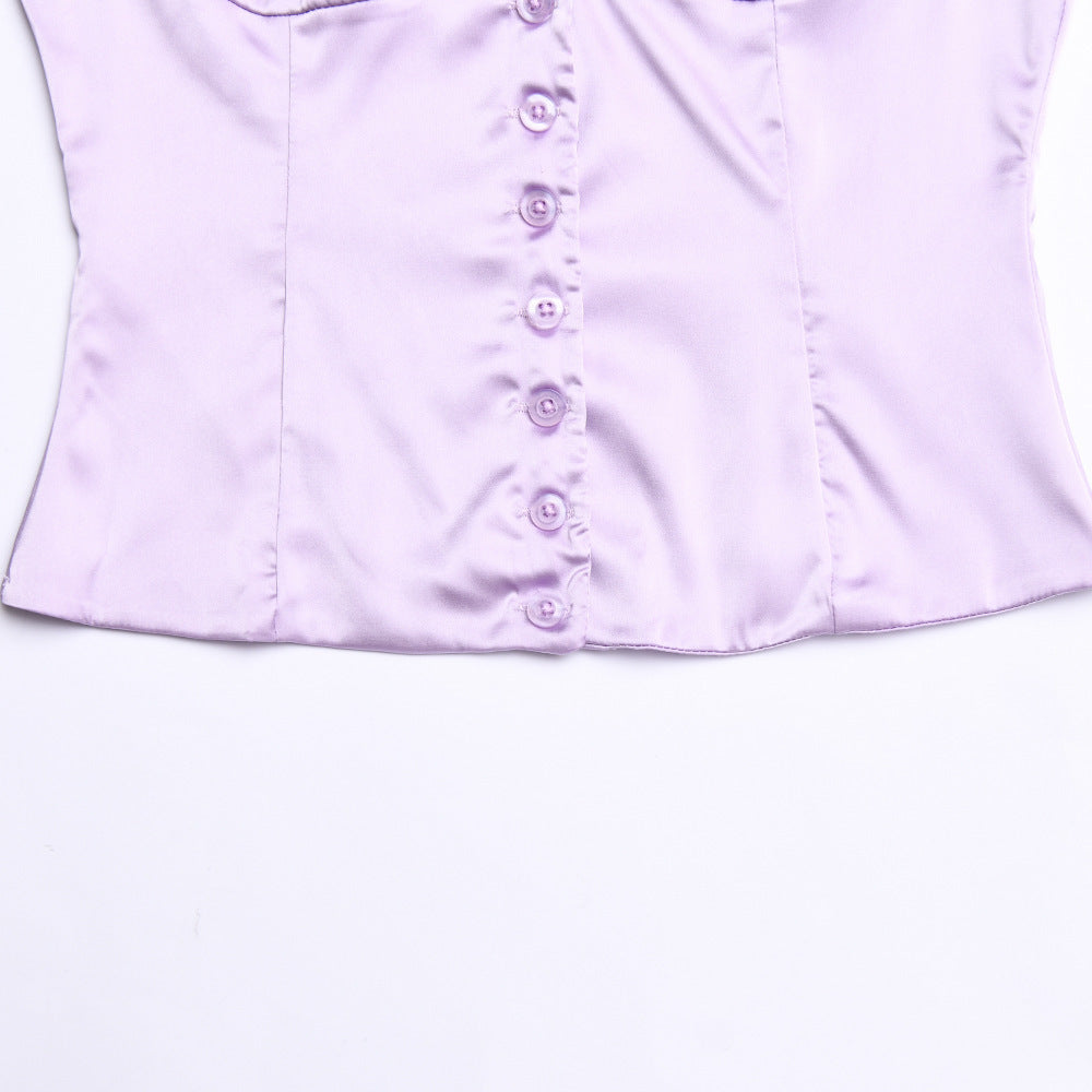 Satin Vest – Vierkante Hals & Knoopsluiting Achterkant