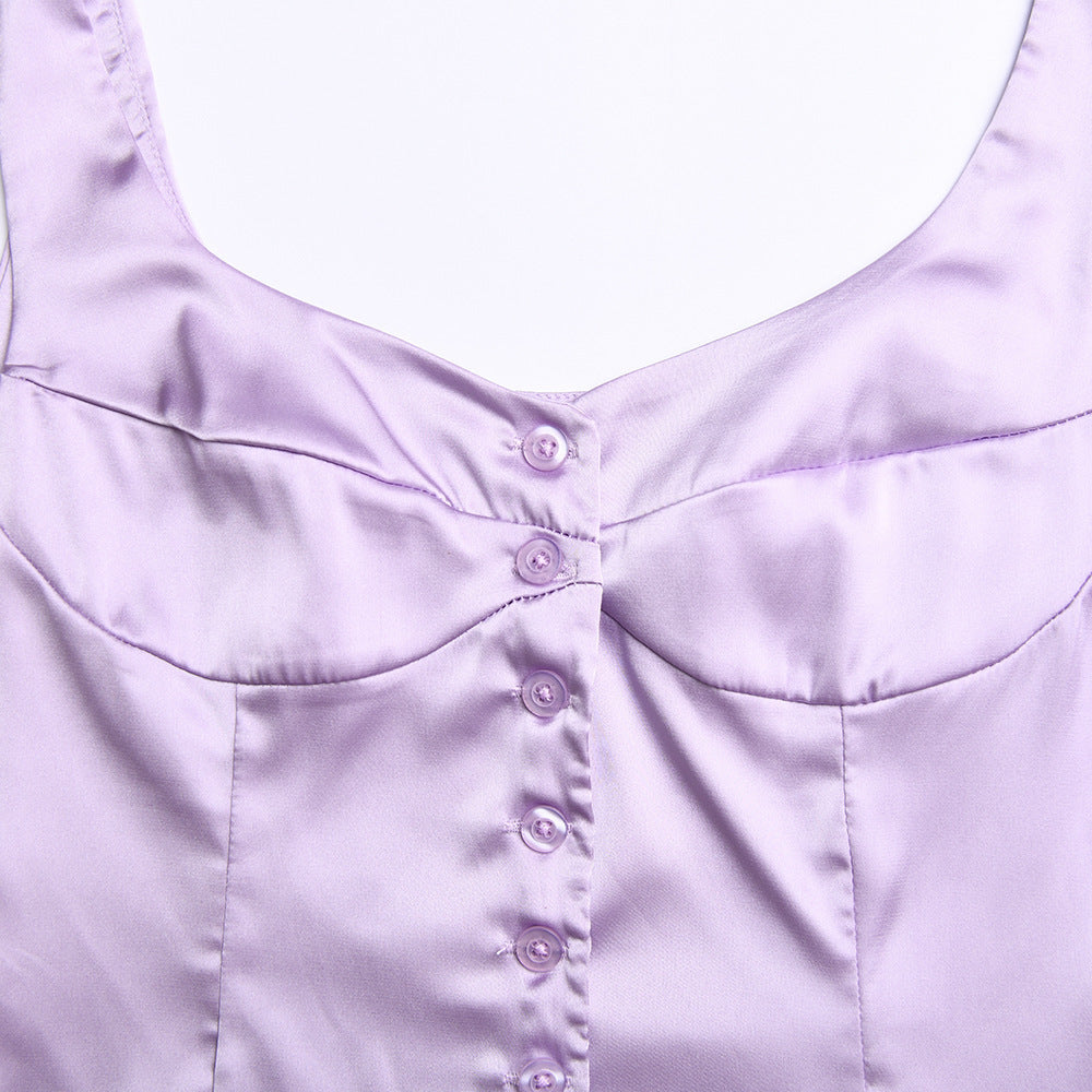 Satin Vest – Vierkante Hals & Knoopsluiting Achterkant