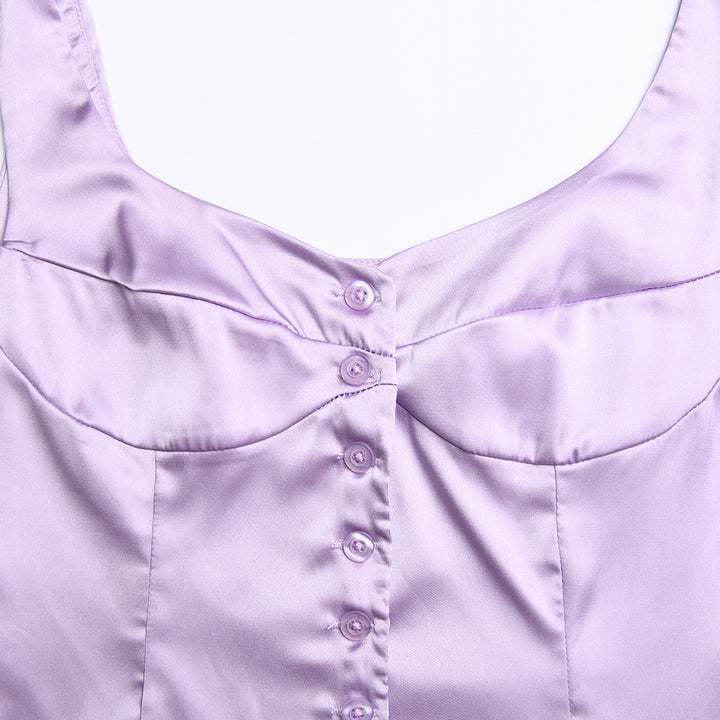 Satin Vest – Vierkante Hals & Knoopsluiting Achterkant