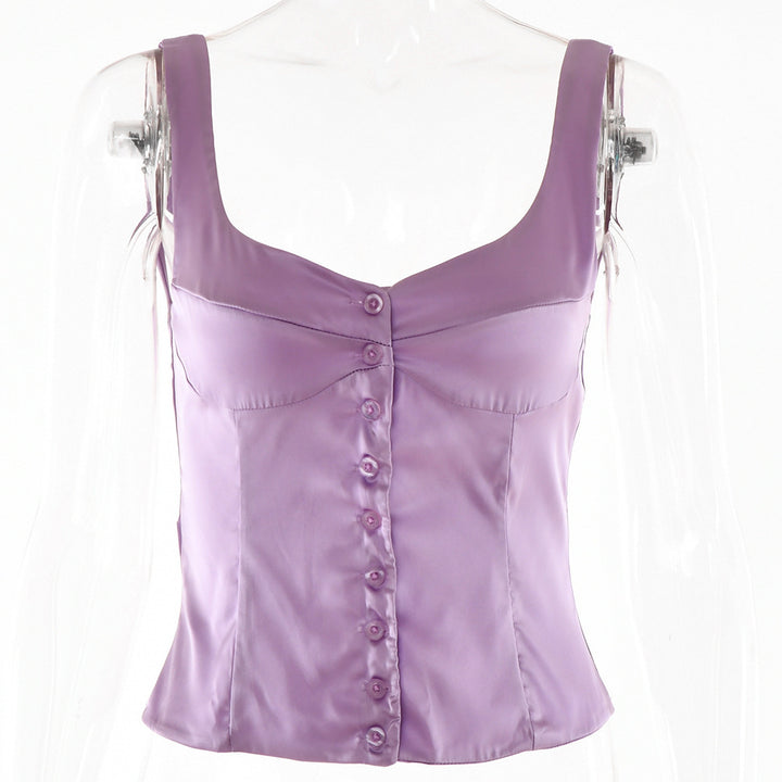 Satin Vest – Vierkante Hals & Knoopsluiting Achterkant