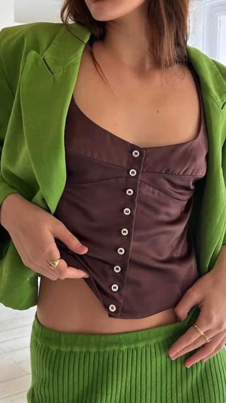 Satin Vest – Vierkante Hals & Knoopsluiting Achterkant