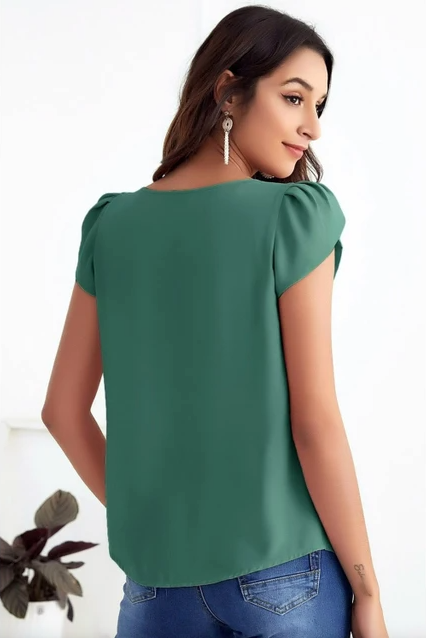 Mesh Blouse - Korte Mouwen & Gerimpeld Detail