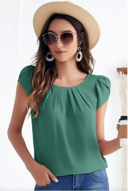 Mesh Blouse - Korte Mouwen & Gerimpeld Detail