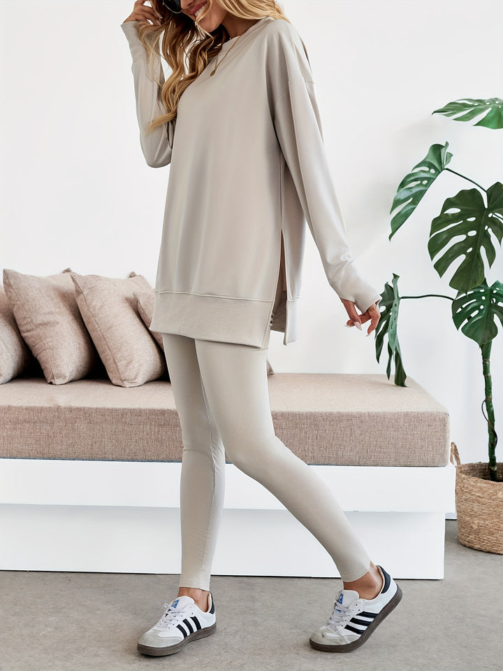 Set – Lange Top met Zijsplitten & Aansluitende Legging