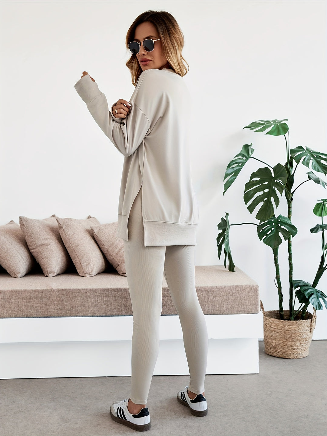 Set – Lange Top met Zijsplitten & Aansluitende Legging