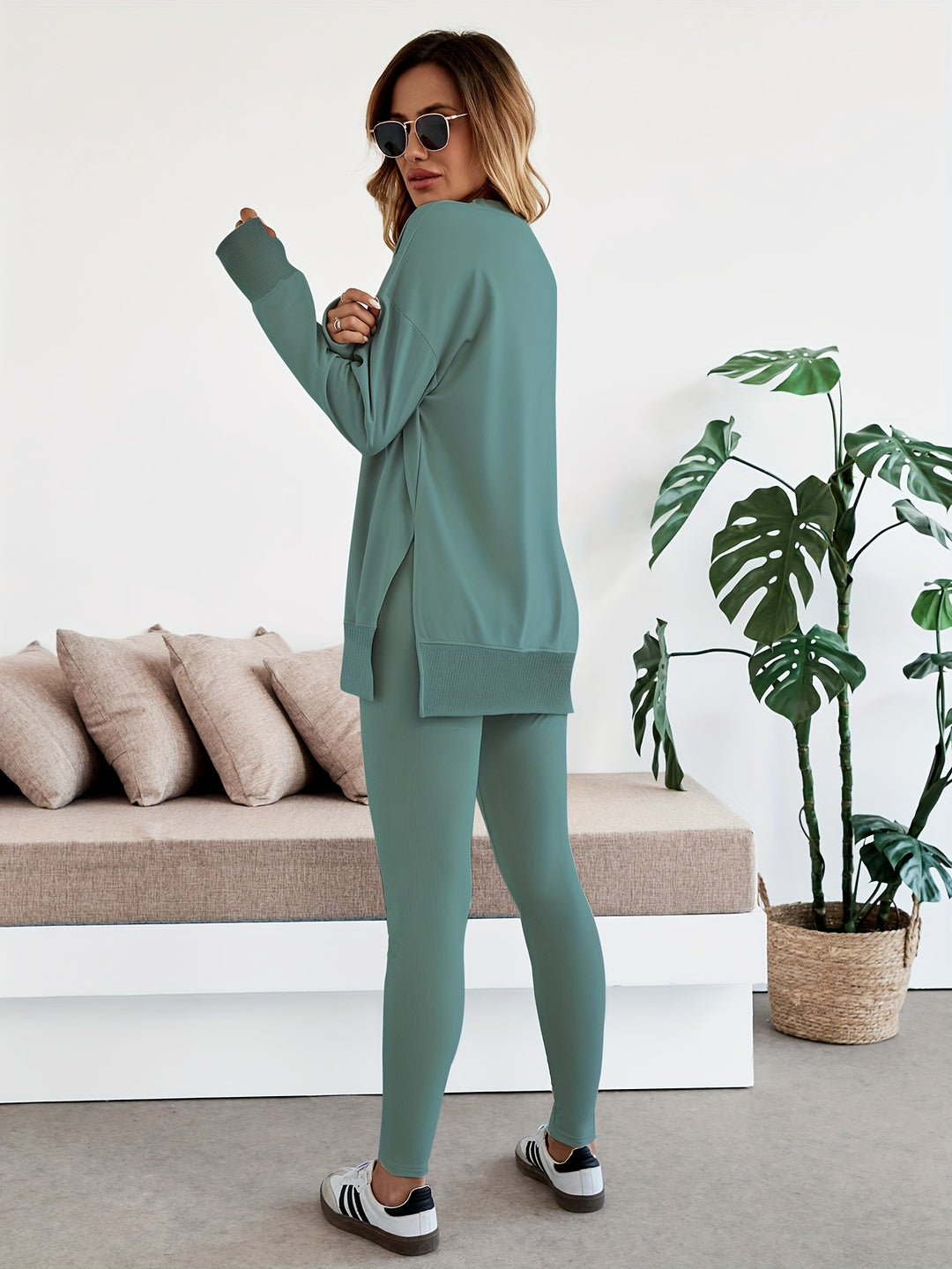 Set – Lange Top met Zijsplitten & Aansluitende Legging
