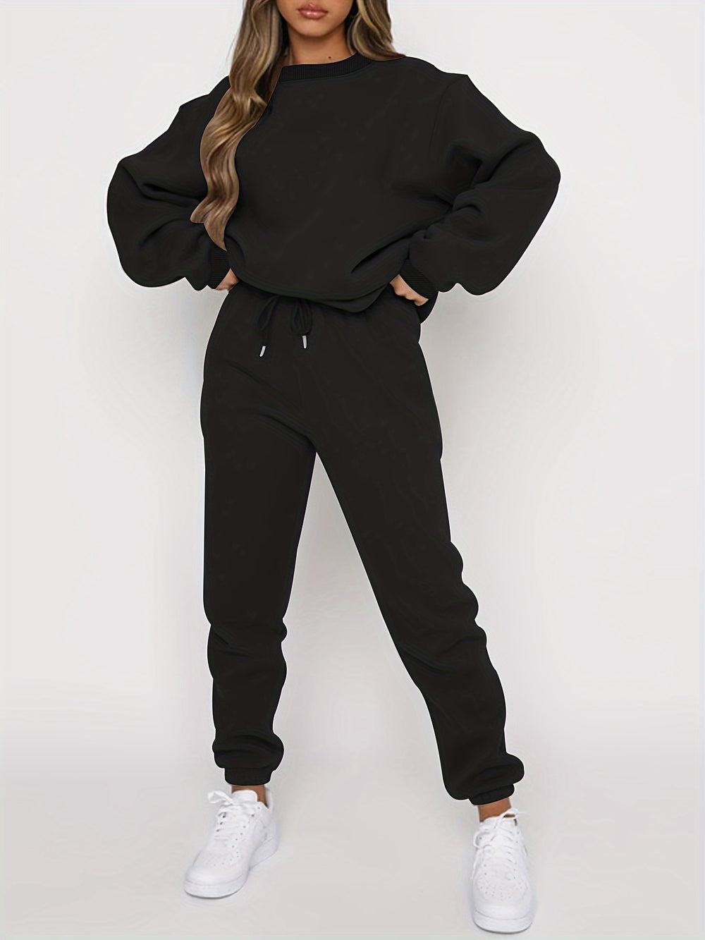 Set – Pullover met Los Model & Broek met Elastische Taille