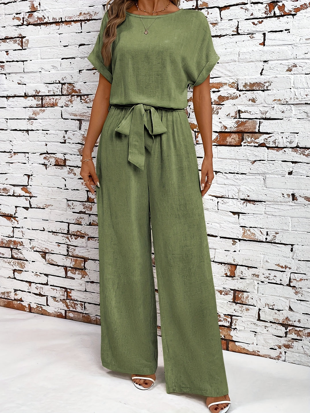 Set – Rond Hals Top Met Vleermuismouwen En Losse Vorm