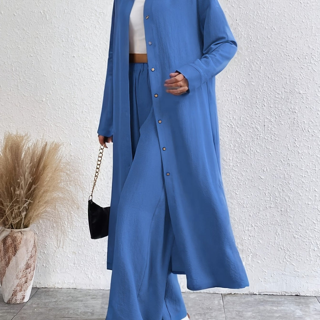 Set – Shirt Met Lange Mouwen & Knoopsluiting En Bijpassende Broek