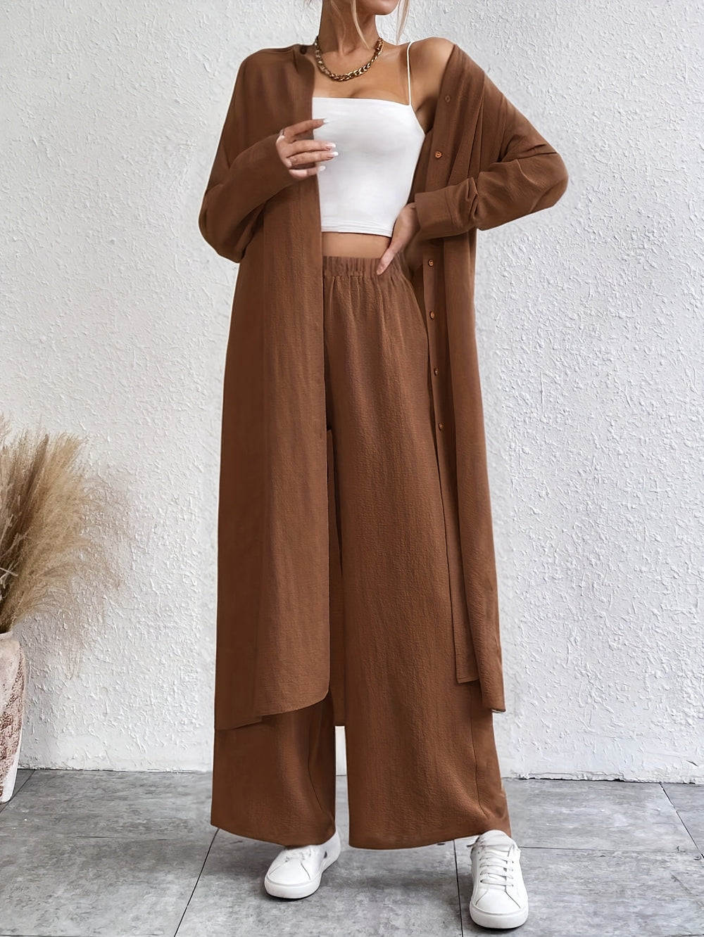 Set – Shirt Met Lange Mouwen & Knoopsluiting En Bijpassende Broek