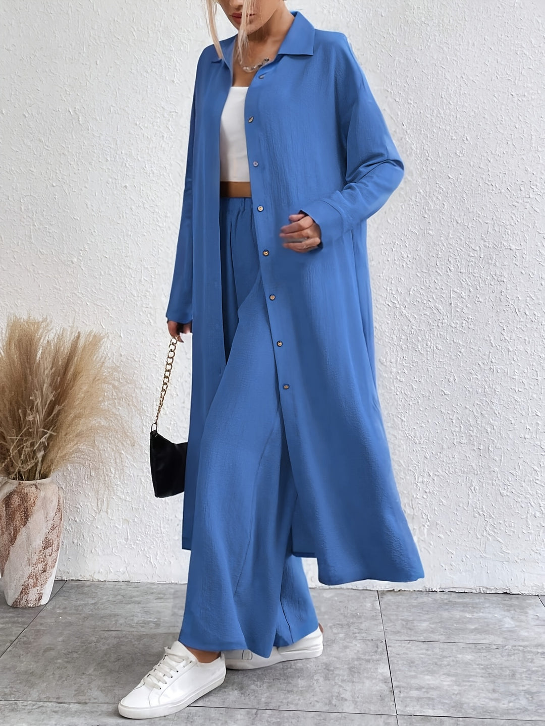 Set – Shirt Met Lange Mouwen & Knoopsluiting En Bijpassende Broek