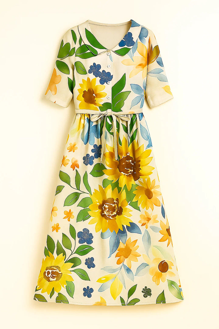 Siela - Vintage jurk met bloemenpatroon en stropdassen