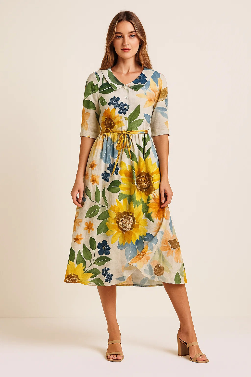 Siela - Vintage jurk met bloemenpatroon en stropdassen