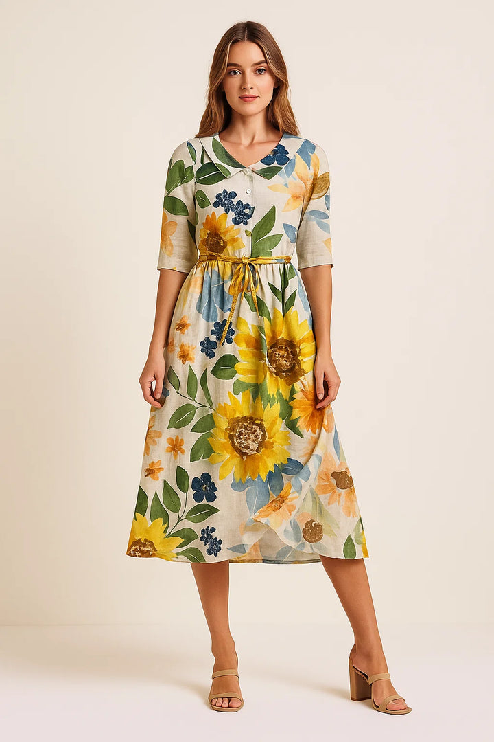 Siela - Vintage jurk met bloemenpatroon en stropdassen