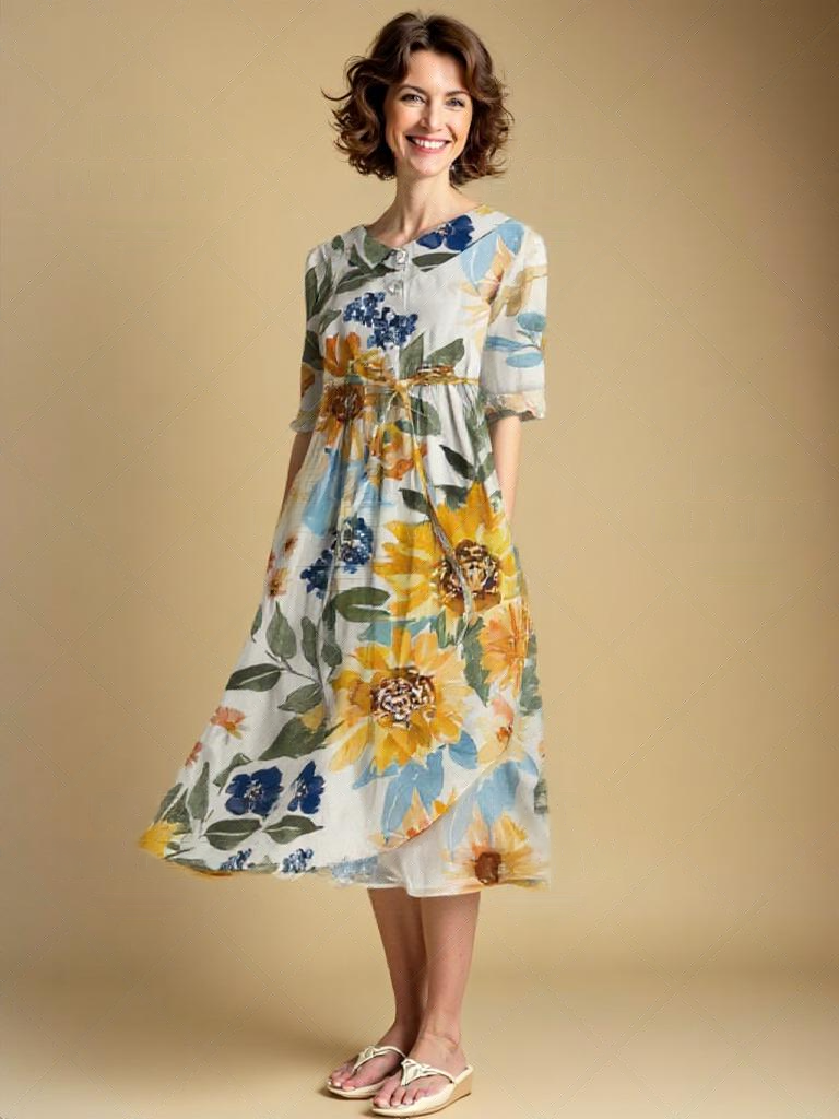 Siela - Vintage jurk met bloemenpatroon en stropdassen