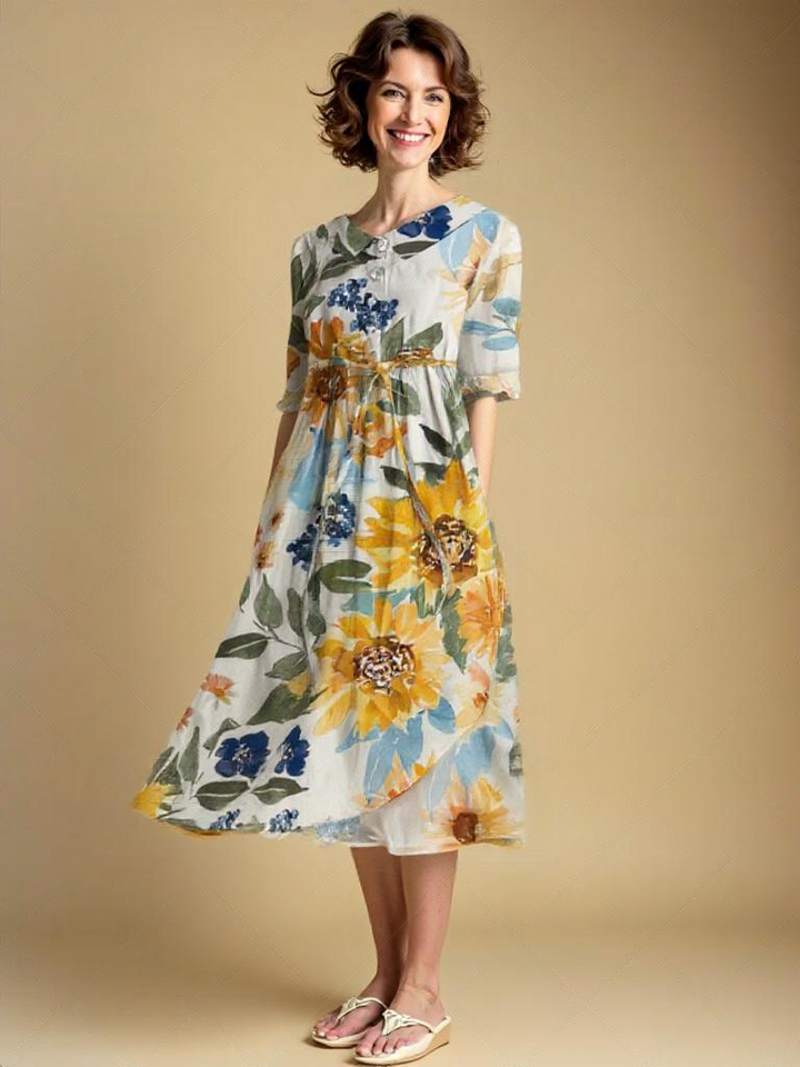 Siela - Vintage jurk met bloemenpatroon en stropdassen