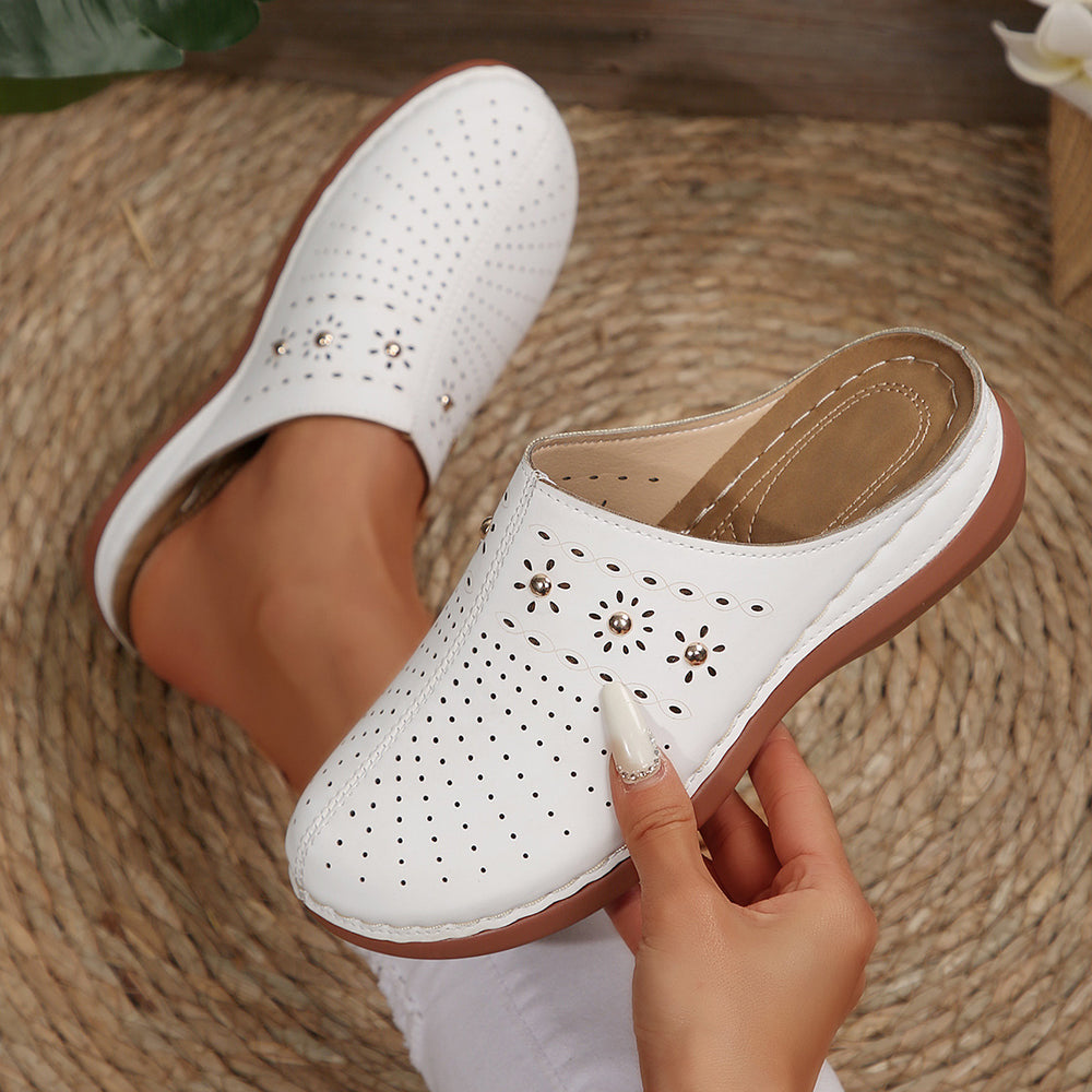 Slippers - Imitatieleer Ronde Neus & Plateauzool Met Demping