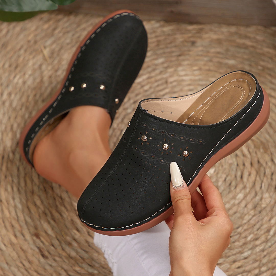 Slippers - Imitatieleer Ronde Neus & Plateauzool Met Demping