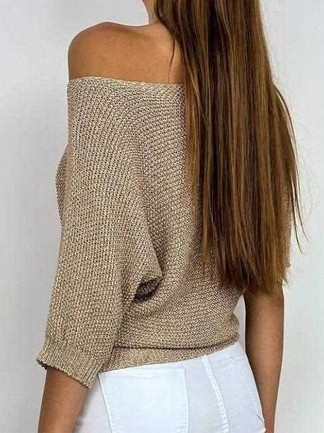 Stariene - Goudkleurige Monochrome Sweater met Ronde Hals