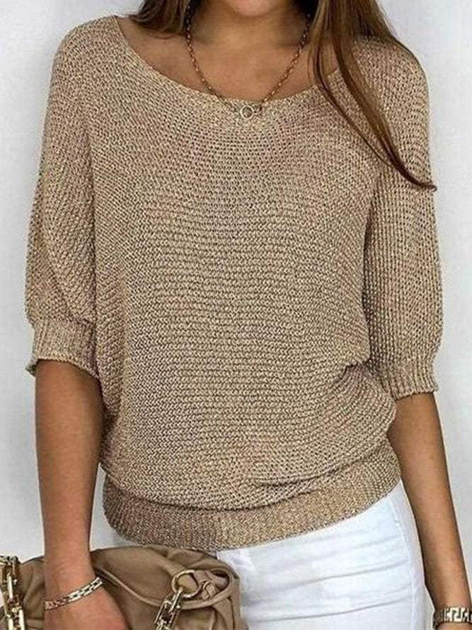 Stariene - Goudkleurige Monochrome Sweater met Ronde Hals