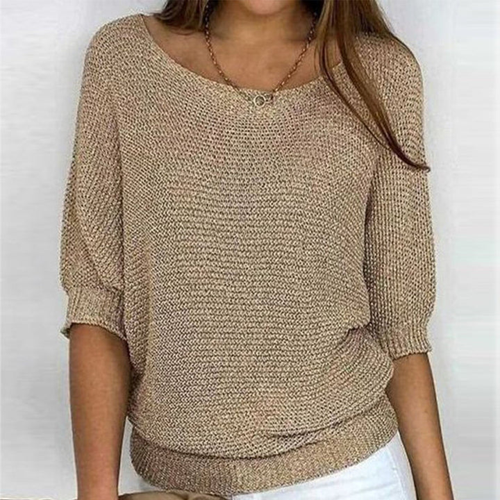 Stariene - Goudkleurige Monochrome Sweater met Ronde Hals