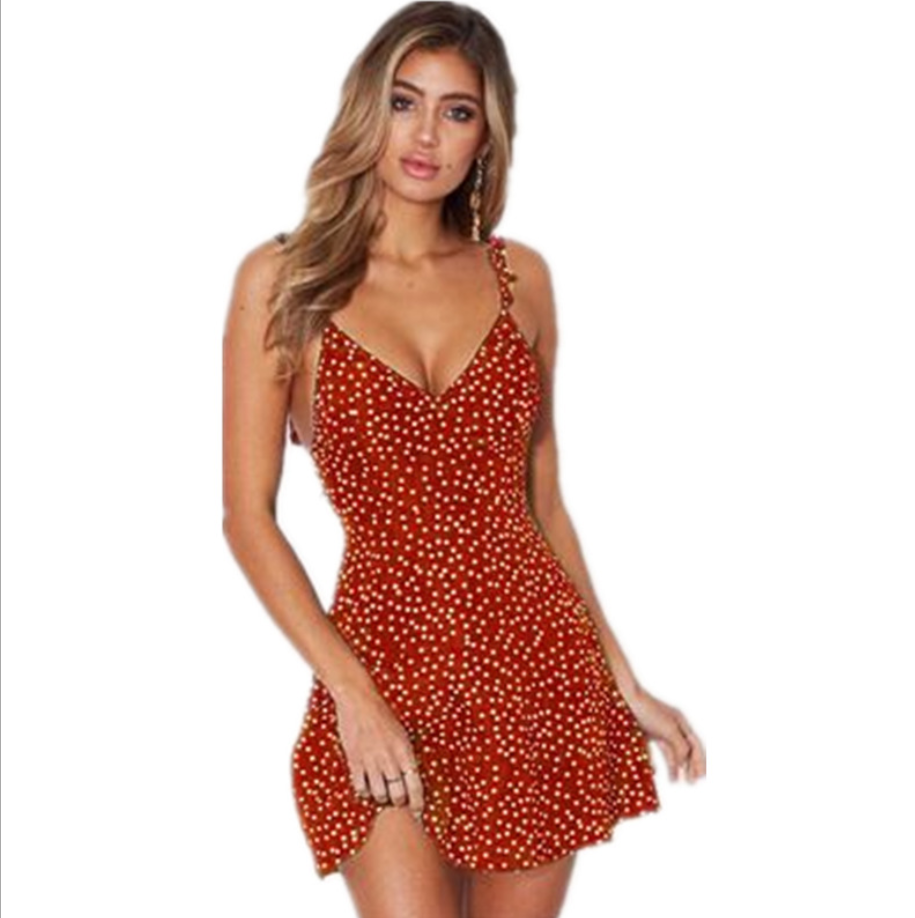 Strappy Jurk Met Stippen - V-hals & Katoenmix Met Zakken