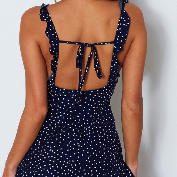 Strappy Jurk Met Stippen - V-hals & Katoenmix Met Zakken