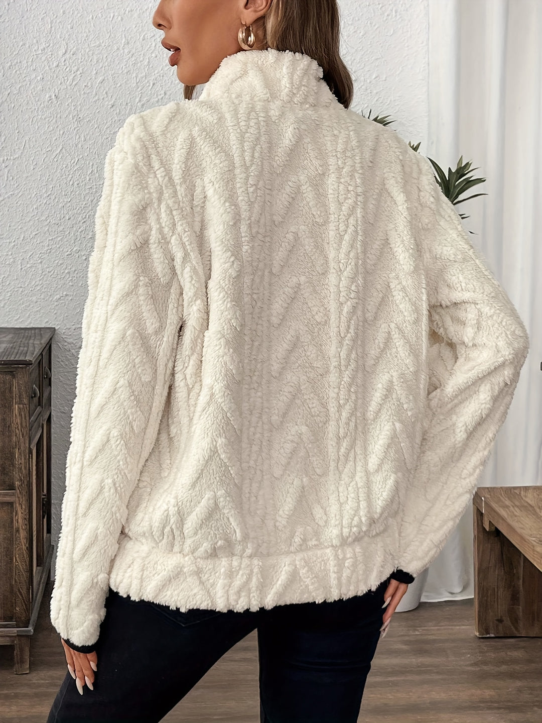 Sweatshirt – Fuzzy Structuur & Lapkraag Rits