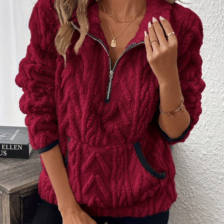 Sweatshirt – Fuzzy Structuur & Lapkraag Rits